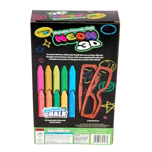Crayola Neon 3D Washable Sidewalk Chalk Set, 10 Chalk Sticks with 2 Pairs of 3D Glasses, Ages 4+ - image 5