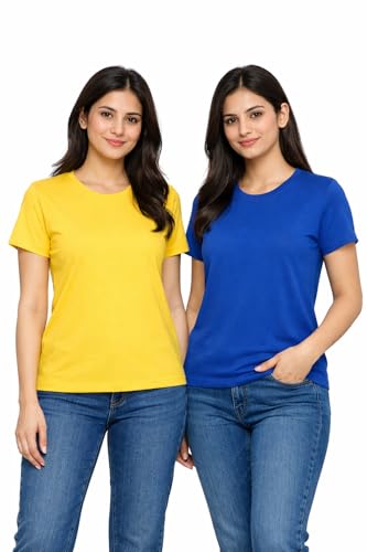 Image of Hangout Hub HH95 Tshirt for Womens | Regular Fit | Super Combed Cotton Women T-Shirt | Solid Plain Tees | Round Neck T Shirt | Half | Pack of 2 | 3 | 4 | 5 | 6