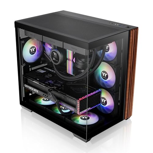 Image of Thermaltake View 380 WS ARGB; Mid Tower Chassis; Side Wood Trim; 4x120mm ARGB Lite Fans Included; 415mm GPU Clearance; Dual Chamber; ATX /mATX /mITX; Hidden Connector Support; Black; CA-1Z2-00M1WN-WS