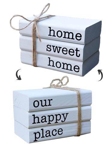 LIVDUCOT Farmhouse Mini White Decorative Books for Tiered Tray Decor - Wooden Book Stack Faux Books for Coffee Table Living Room Decoration - Small Shelf Decor Accent