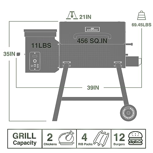 Wood Pellet Grill & Smoker 8-in-1 Pellet Grill with Automatic Temperature Control, & Rain Cover 456 Sq in Area for Backyard Camping Outdoor