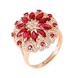 Anillo Mujer Oro 18K, Anillos Boda Rojo 2.21 Kilates Ruby Creado En Laboratorio Flor Oro Amarillo 750 con Moissanita Talla 21