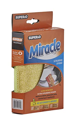 Image of Superio Miracle Microfiber Scrubbing Sponge, Yellow Extra Scrubbing Power Sponge for Kitchen, Sink, Pot, Pan and Dish Washing, Super Absorbent and Rapid Drying