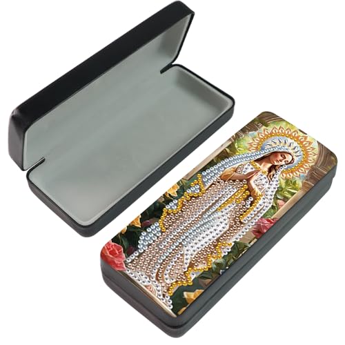 Image of DIY Diamond Painting Glasses Case, Religious Woman Diamond Art Eyeglass Storage Box, Handmade 5D Diamond Art Kit for Adults, Travel Sunglasses Holder, Craft Gift Idea