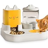 Bonpaw 2-in-1 Feeder for Cats and Small Pets – Cute Cat Face and Ear Design – Dual Compartments for Food and Water – Non-Slip, BPA-Free – Pastel Colors (Yellow or Blue) (Pastel Yellow)