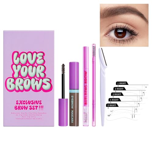 Derwrtup Kit de maquillaje de cejas con tarjeta de cejas, resistente al agua, kit de maquillaje de ojos con tarjeta de cejas, máscara de pestañas, crema de cejas, recortador de cejas para