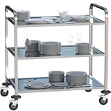 Mecent servierwagen Edelstahl 3 böden,servierwagen mit Rollen und 4-Bremsräder,Küchenwagen für Hotel Restaurant (75 x 40 x 83cm)