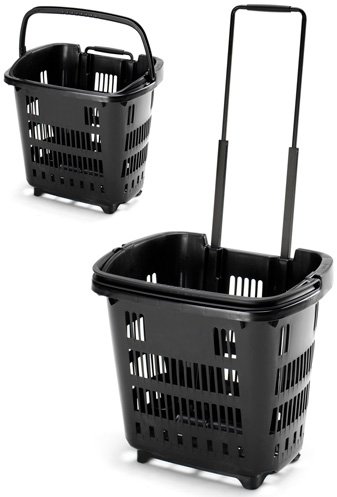 Rolling Shopping Trolley Baskets 34 Litre Plastic Stacking plastic Baskets (1, BLACK)