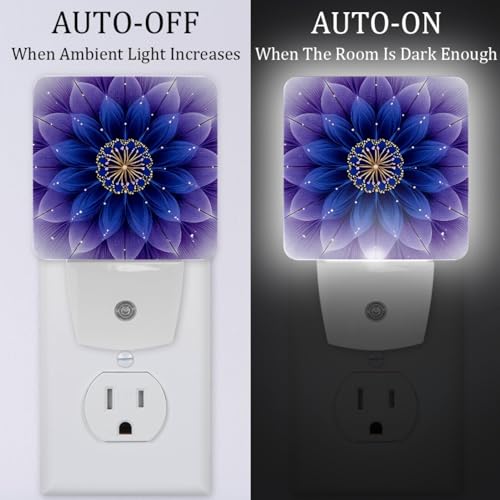 Image of NEWzone Purple Fractal Flower Night Light [2 Pack], Plug in Wall Led Night Lights Decor for Boys Girls Room, Dusk to Dawn Sensor Wall Lamp for Stairway /Bedroom /Kitchen /Nursery Room