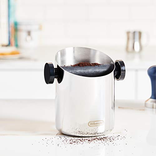 De'Longhi DLSC059 Abschlagbehälter, für Espresso Siebträger, Kaffeesatz Abschlagbox, Kaffeemaschinen Zubehör für den Barista Zuhause, Abklopfbehälter aus Edelstahl