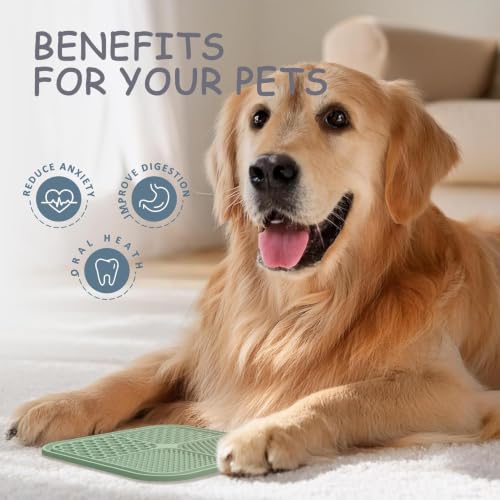 Image of ChefAide 2 Pack Lick Mat for Dogs,Cats,Upgraded 8.5x8.5 inches Licking Mats with Suction Cups,Slow Feeder Licking Pad for Anxiety Relief and Boredom Reducer,Suitable for Dog Training (Green & Beige)