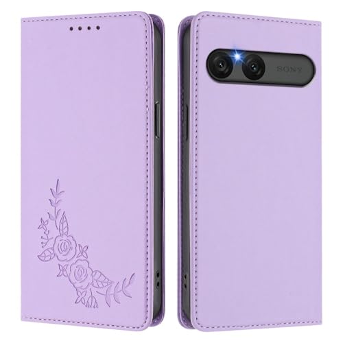 Étui Sony Xperia 10 IV violet clair motif fleurs protection portefeuille cuir chic