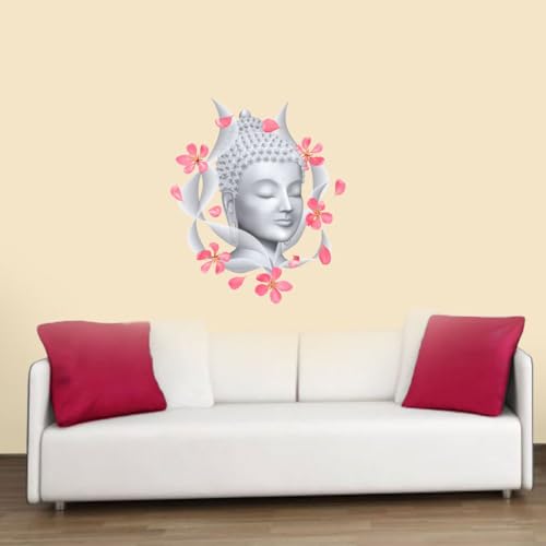 Image of Lord Buddha PVC Vinyl,Wall Sticker for Home Decor - Ideal for Living Room, Bedroom, Hall, Kids Room, Play Room (Size -45 cm x 45 cm) (Buddha with Flowers (48 Cm X 40 Cm))