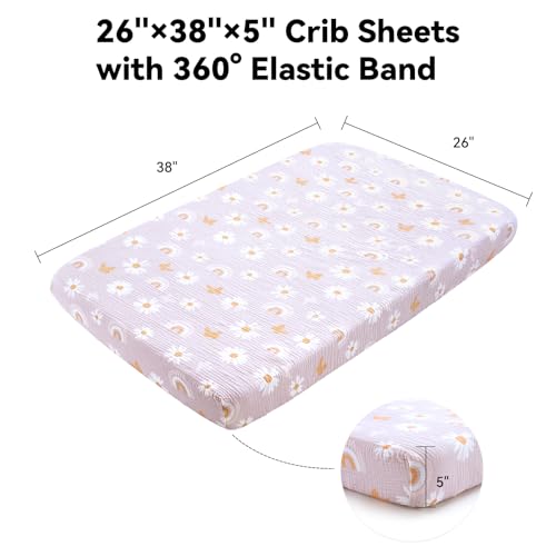 Image of TILLYOU Muslin Mini Crib Sheets 2 Pack, Pack and Play Mattress Sheets Fitted for Pack N Play, 38 x 26 Sheet for Toddler, Pink Butterfly