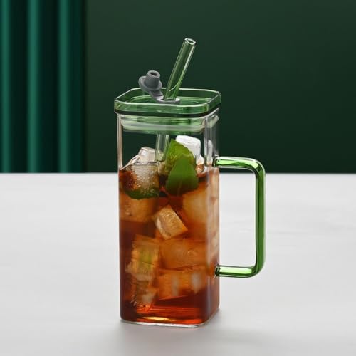 Image of Glass Tumbler with Lid & Reusable Glass Straw - 400ml, Set of 1, Drinking Glasses with Handle, Borosilicate Glass Cups for Iced Coffee, Bubble Tea, Boba, Juice, Smoothies & Water