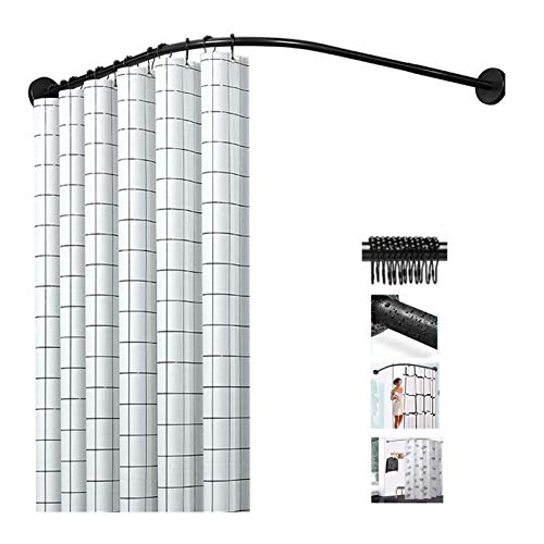 QYY Shower Curtain Rod Curved L Shaped Shower Curtain Rod Adjustable Curved Shower Curtain Rod No Drilling Stainless Steel Shower Curtain Rail for Bathroom Corner70 to 95Ã—70 to 95 cm