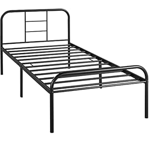 Yaheetech Eenpersoonsbedframe, eenpersoonsbed, metalen bed met lattenbodem, bedframe voor logeerkamer, slaapkamer, 90 x 200 cm