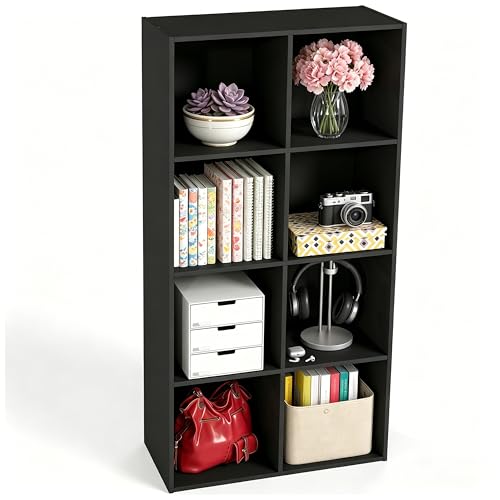 Image of HealSmart 8 Cube Storage Organizer, 4 Tier Stackable Bookshelf, Open Cube Bookshelf with 4 Removable Back Panels, Suitable for Living Room, Bedroom, Home Office, 47.7 inch L X 11.6 inch W X 24 inch H, Black