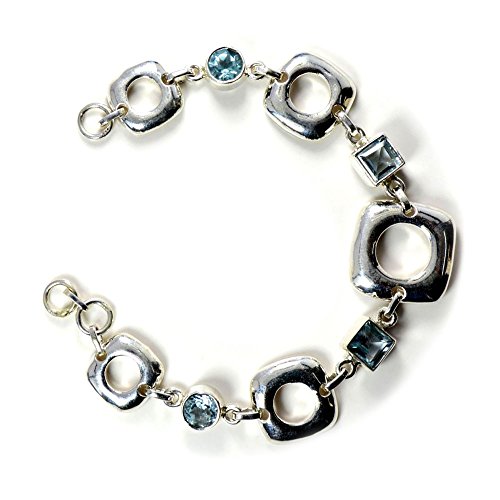 Argent sterling 925 bague topaze bleue naturelle ronde femme