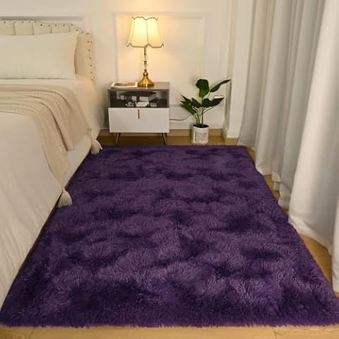 Softlife Ultra Soft Fluffy Area Rugs for Bedroom, Girls and Boys Room Kids Room Nursery Rug, 3 x 5 Feet Shaggy Fur Indoor Plush Modern Floor Carpet for Living Room Christmas Decor, Dark Purple Cover