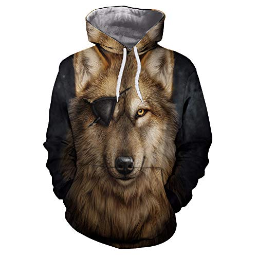 Pull sweat à capuche poches motif loup 3D avec grand confort