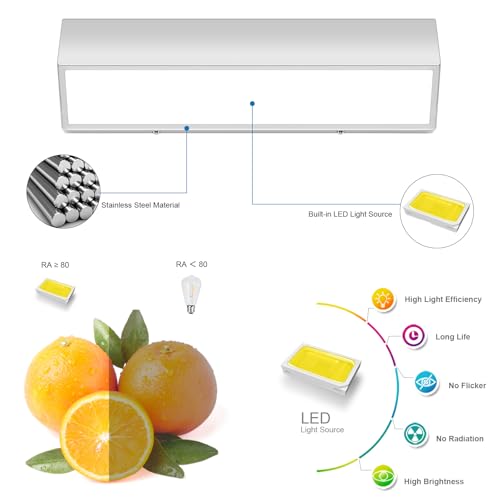 Image of 16-Inch LED Modern Bathroom Vanity Light Fixtures, Chrome Modern Acrylic Bathroom Wall Lighting Fixtures Over Mirror (Cool White 6000K)
