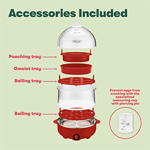 Image of BELLA Double Tier Egg Cooker, Rapid Boiler & Poacher, Meal Prep Essential, Family Sized Meals: Make Up To 14 Large Boiled Eggs, Dishwasher Safe Parts, Poaching Tray Included, Red