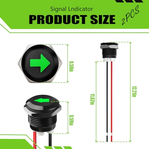Image of 2PCS 12V LED Signal Indicator Lights, Waterproof 1 /2 inch Panel Mount Turn Indicator with Left /Right Arrows,Suitable for Automotive dashboard and Marine Use