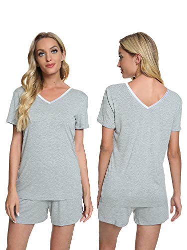 Bapooway Womens Short Sleeve V Neck Pajama Sets Shorts Sleepwear Petite Plus Size S-4Xl, Grey, X-Large #TOP9