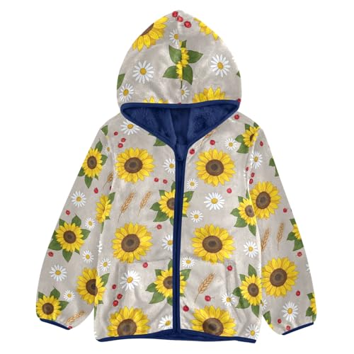 CHIFIGNO Sunflowers Daisy Brown Kids Zip up Jacket Light Warm Fleece Jacket 3T