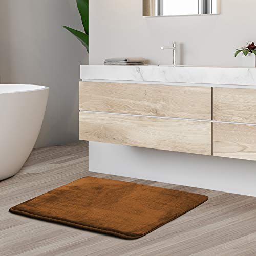 Clara Clark Bath Mat – Memory Foam Bath Mat - Soft Bathroom Rug - Non Slip and Super Absorbent - Fast Drying Machine Washable Bath Mat - Brown - Small Size 17” x 24”