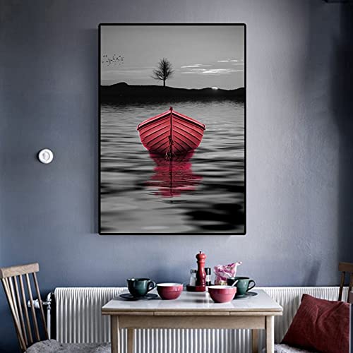 Diamant Peinture 5D Petit Bateau Rouge pour Décoration Murale Salon et Chambre