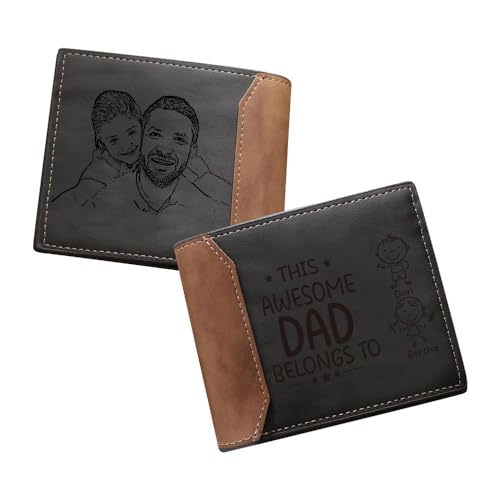 Custom Gifts for Dad Fathers Day - Personalized Names & Photo Leather Wallet for Men Slim Bifold Wallet for Father with ID Window Wallet for Him Husband (2 names)