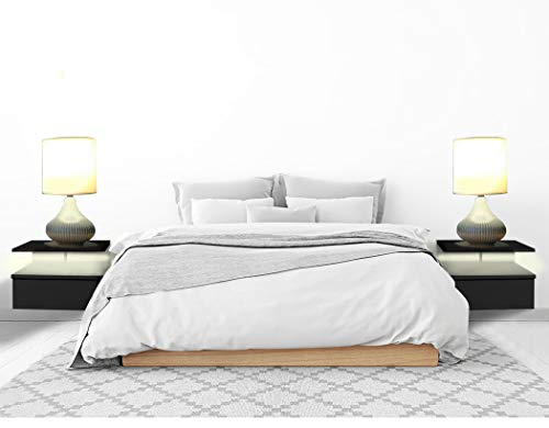 Levede 2X Cabinet Floating Nightstand, Bedside Tables Side Table LED Wall-Mounted Bedside Cabinet Home Organiser Indoor Bedroom Wall Hung Unit Storage Cabinet Furniture(40 x 43 x 24cm, Black)