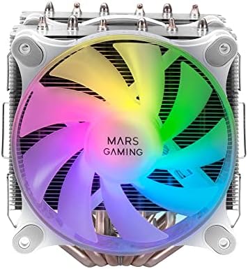 Mars Gaming MCPU-XT, Disipador CPU, Doble Torre Refrigeración, 6 Heatpipes HCT, TDP 300 W, 2 Ventiladores ARGB PWM 12 cm, Blanco