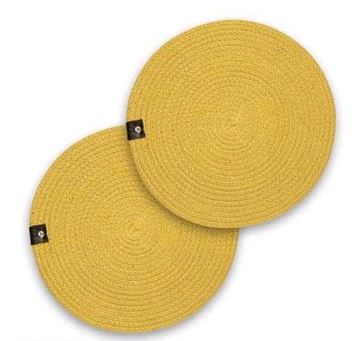 Image of Cotton Rope Placemats, Round Red with White Border, Set of 4, Heat Resistant Table Mats (Yellow)