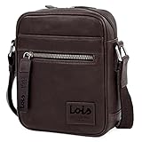 Bolso con bandolera ajustable pequeña de piel genuina para hombre de la firma Lois. Bolsa de mensajero al hombro. Cartera de Viaje. Resistente al desgaste. Materiales y costuras de alta calidad.