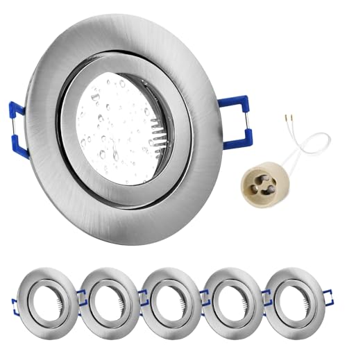 GeyouLux Marco Foco Empotrable Níquel Incl. GU10 Zócalo IP44 Ojos de buey led para techo Aluminio Downlight led techo empotrable Para 50MM MR16 Lámparas O Halógena Baño Sala Cocina, 6 Pack, 68mm