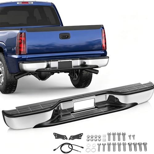 KUIPERAUTO Chrome Rear Bumper Assembly Compatible with Chevy Silverado GMC Sierra 1500 1999-2006 w/o Park Sensor Holes GM1103122