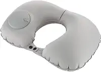 Almofada Inflável de Pescoço para Viagem, Travesseiro Portátil e Confortável para Avião, Carro e Relaxamento (Cinza)