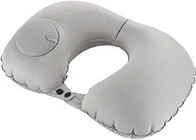 Almofada Inflável de Pescoço para Viagem, Travesseiro Portátil e Confortável para Avião, Carro e Relaxamento (Cinza)