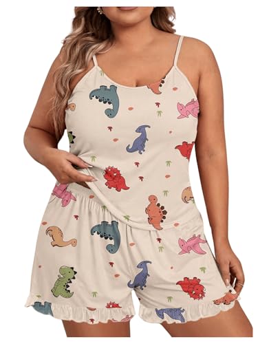 SOLY HUX Women's Plus Size Pajama Set Cute Cartoon Print Sleepwear Cami Top and Shorts Loungewear