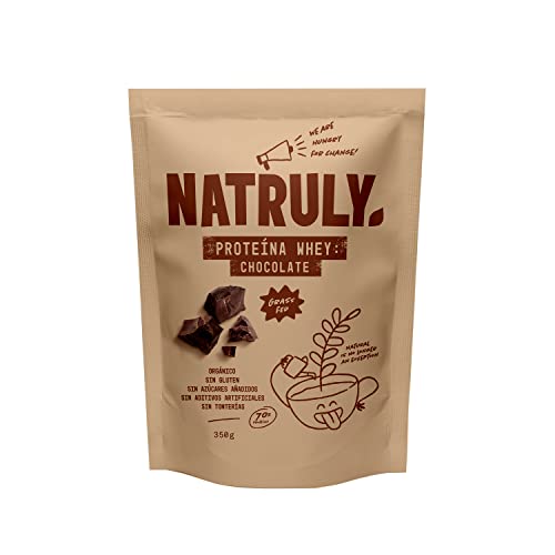 Proteína Whey Chocolate NATRULY 70% Proteína de Suero de Leche de Vacas de Pastoreo Sin Azúcar, 100% Natural, Sin Gluten -350g Cover