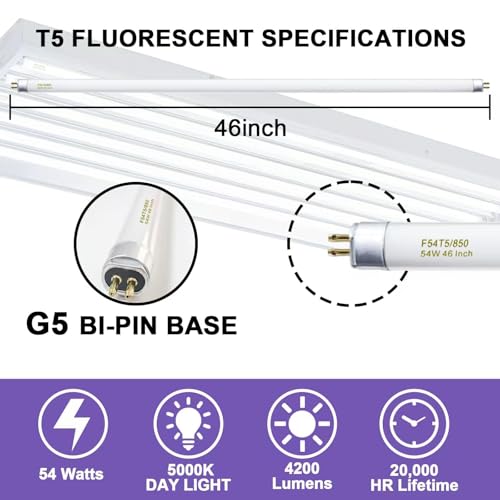 Konideke F54T5/850/HO 4 Feet 54 Watt T5 High Output 5000K Fluorescent Tube - 46 Inches, 25 Pack, G5 Base, 4200 Lumens - Thumbnail 2