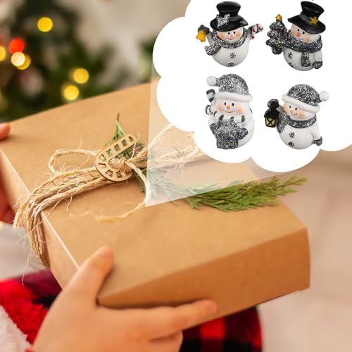 Honoson TT-FIGURINES-33D6 12 Pcs Snowman Figurines Christmas Miniature Glittered Snowman Figurines Resin Micro Landscapes Snowman Winter Decoration thumb #4