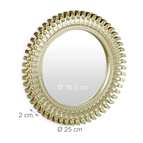 Relaxdays Set of 3 Mirrors, Round, Decorative, diameter 25 cm, Wall Mounted, Plastic Frame, Bedroom, Lounge & Hallway, Gold - Image 4