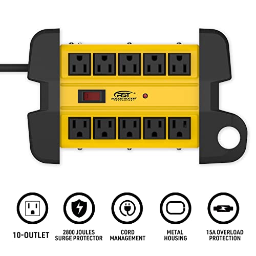 Image of CRST Heavy Duty Surge Protector Power Strip 10-Outlet Metal Industrial Power Strip with 2800 Joules, 15A Circuit Breaker, 14 Gague 6ft Extension Cord for Workshop, Garage, Office, School