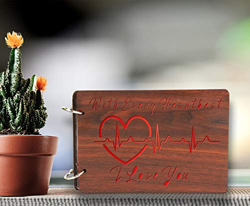 Sehaz Artworks Heartbeat Scrapbook Photo Albums for 4x6 Photos for Baby Birthdays, Couples Husband Wife (26 cm X 16 cm X 4 cm, Brown)