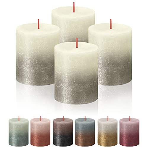 bolsius 4 pack ivory/silver sunset rustic metallic pillar candles - 2.75 x 3.25 inches - fine european quality - includes natural plant-based wax - unscented dripless smokeless 35 hour candles