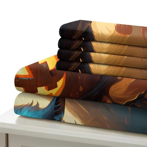 Housse de couette chat d'Halloween 135x200 pour lit enfant single en microfibre